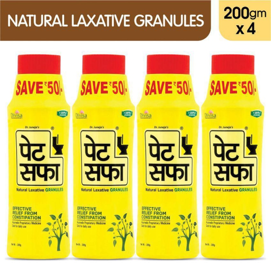 Pet Saffa Natural Laxative Granules 200gm, Pack of 4 (Helpful in Constipation, Gas, Acidity, Kabz), Ayurvedic Medicine