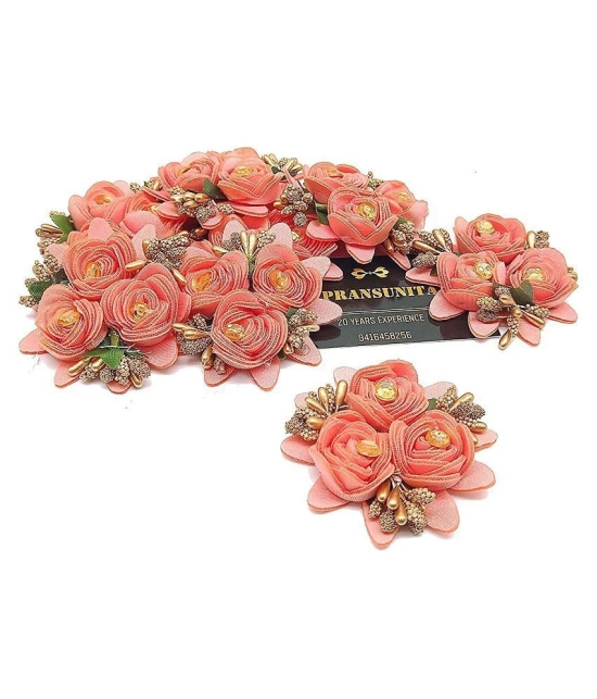 PRANSUNITA Fabric 3 in 1 Rose Flower with Pollens, Handmade Decoration Flowers ( Pack of 6 )