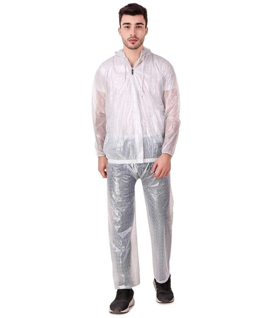 PENYAN PVC  Transparent White Check Rain Suit For Man With Cap - Freesize