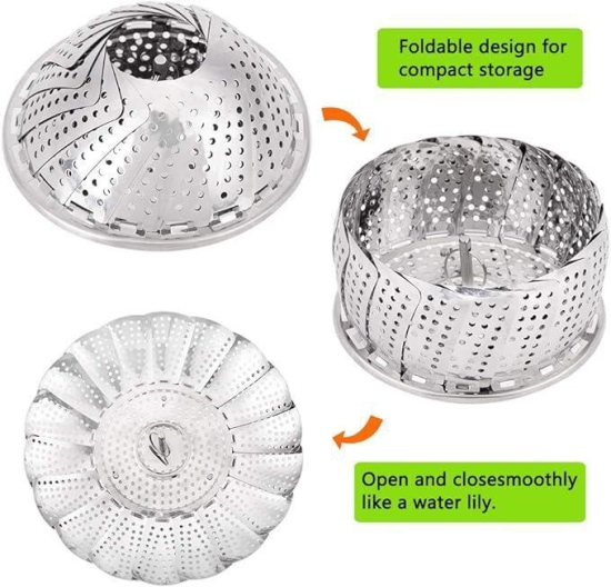 Stainless Steel Steamer basket for Veggie/Seafood with Safety Tool-Pack of 1