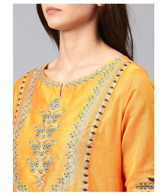 Alena - Yellow Chanderi Womens Flared Kurti - XS