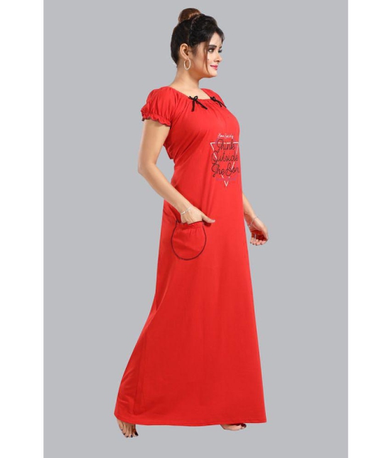 FOMTI Red Cotton Nighty - Free Size