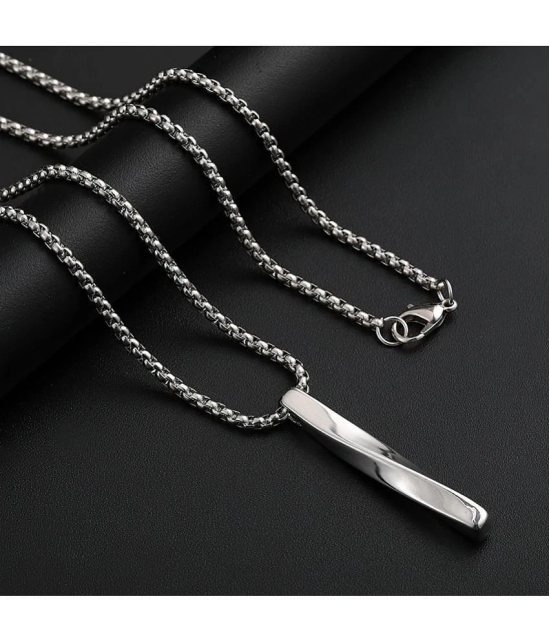 Fashion Frill Silver Silver Chain For Men Stainless Steel Silver Curv Bar Chain Pendant For Men Women With Stainless Steel Black Silver Full Kada Bracelet For Men Boys - None