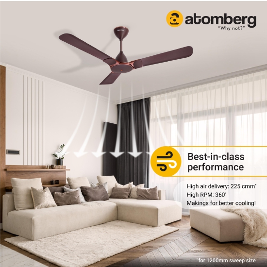 Atomberg Erica 1200 mm BLDC Motor with Remote 3 Blade Ceiling Fan(Umber Brown)