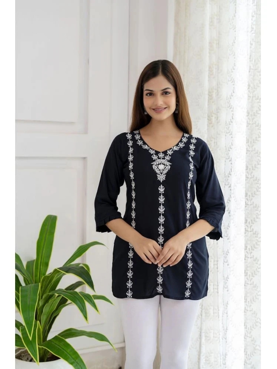 Kapadia Rayon Embroidered Straight Womens Kurti - Black ( Pack of 1 ) - None