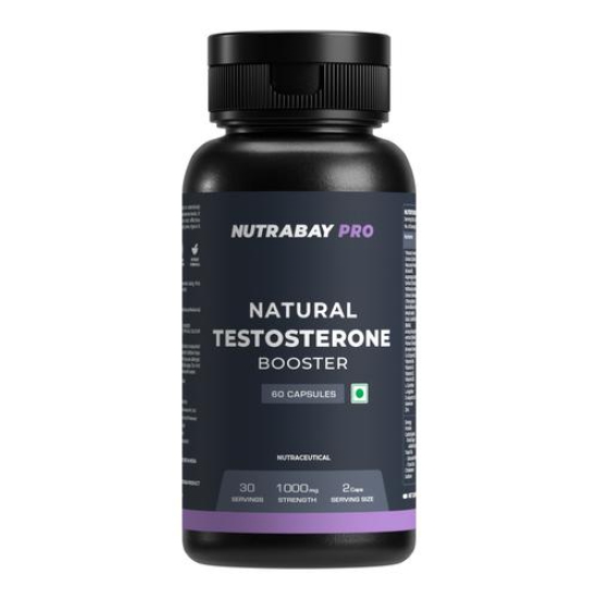 Nutrabay Pro Natural Testosterone Booster - Natural Testosterone Support for Energy, Performance, Stamina & Muscle Growth - 1000mg, 60 Veg Count Capsules