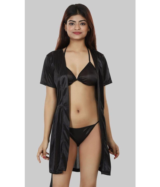 NIVCY - Black Satin Women's Nightwear Robes ( Pack of 2 ) - None