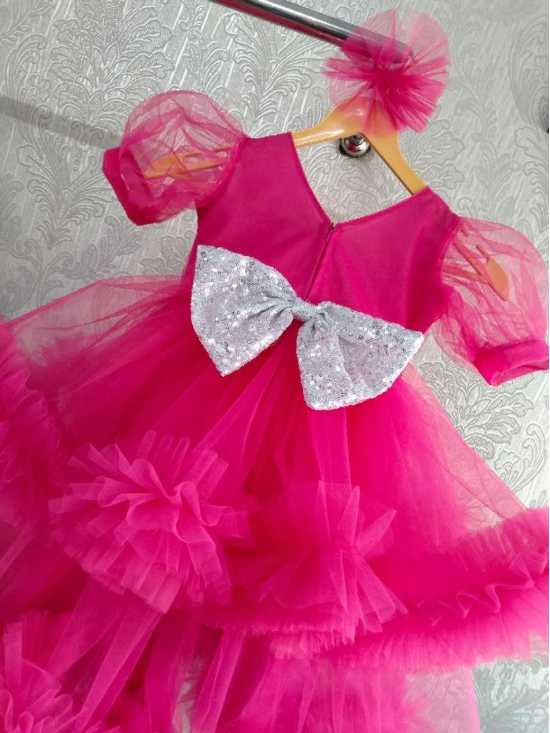 Pink Heavy Net Frock for Baby Girl-3-4 Years