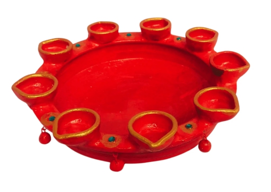 Handmade Red Clay Diwali Diya Set - Decorative Items