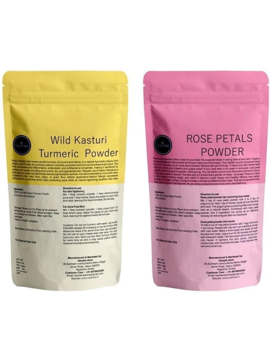 Vedicine Natural Wild Turmeric Powder and Rose Petal Powder (100g each) (Pack of 2)