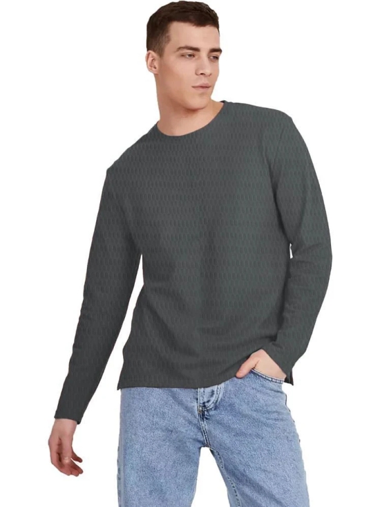 Leotude Cotton Blend Regular Fit Solid Full Sleeves Mens Round T-Shirt - Grey ( Pack of 1 ) - None