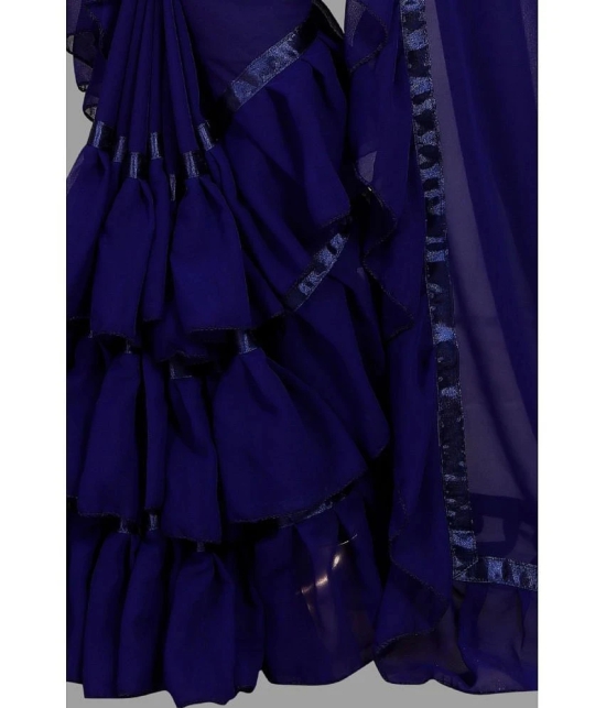 Apnisha Georgette Solid Saree With Blouse Piece - Navy Blue ( Pack of 1 ) - Navy Blue