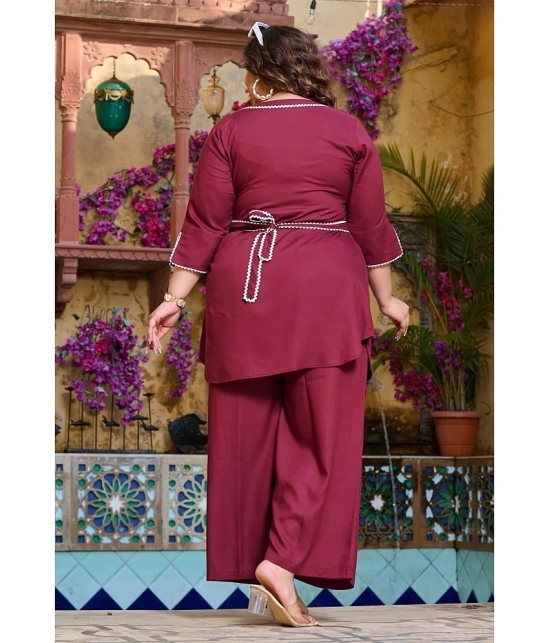 PrettyPlus by Desinoor.com Burgundy Solid Palazzo Top Set - None