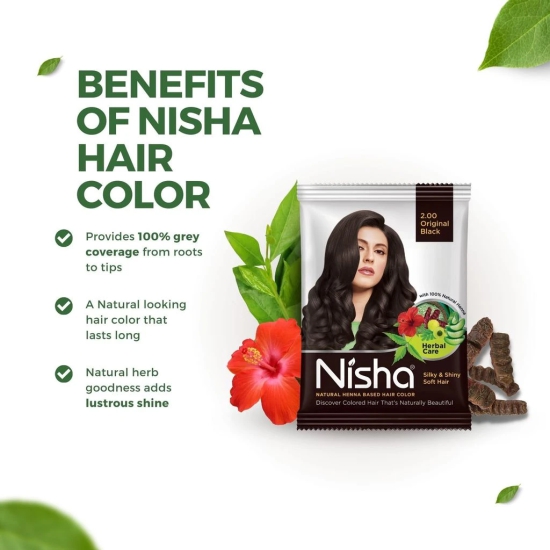 Nisha Henna Based Hair Color Original Black 25g Pack of 10, Ammonia Free Henna Powder Hair Colour Dye Black Hair Color