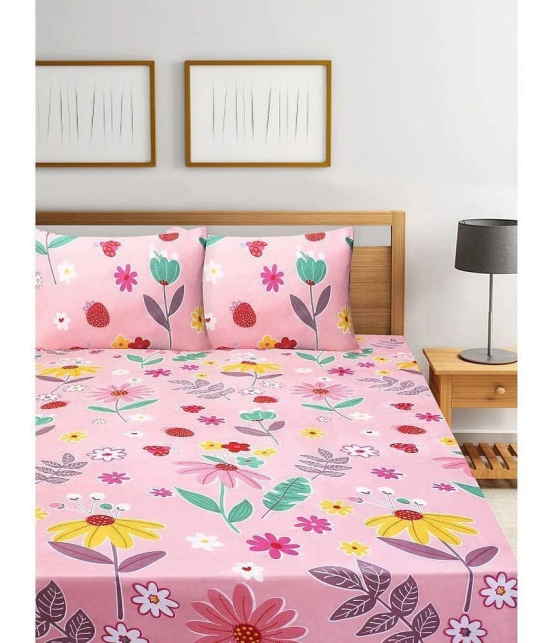 Home Candy Microfiber Floral Double Bedsheet with 2 Pillow Covers- Pink - Pink