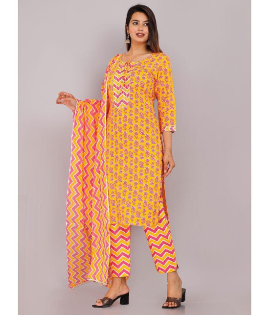 HIGHLIGHT FASHION EXPORT Cotton Printed Kurti With Pants Womens Stitched Salwar Suit - Orange ( Pack of 1 ) - None