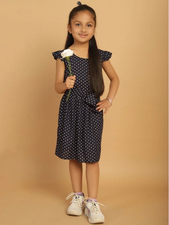 MINI & MING Girls Polka Dot Print Flutter Sleeve Fit & Flare Dress