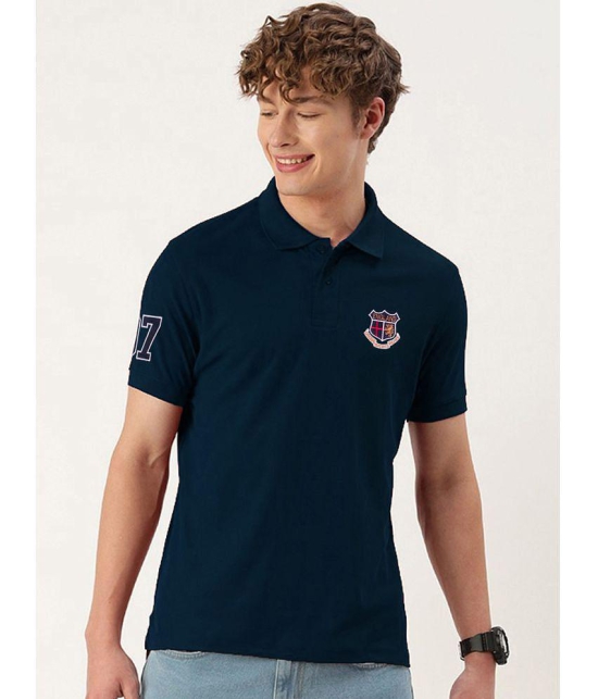 ADORATE Cotton Blend Regular Fit Printed Half Sleeves Mens Polo T Shirt - Navy Blue ( Pack of 1 ) - None