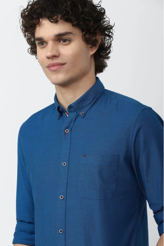 Men Blue Super Slim Fit Solid Full Sleeves Casual Shirt