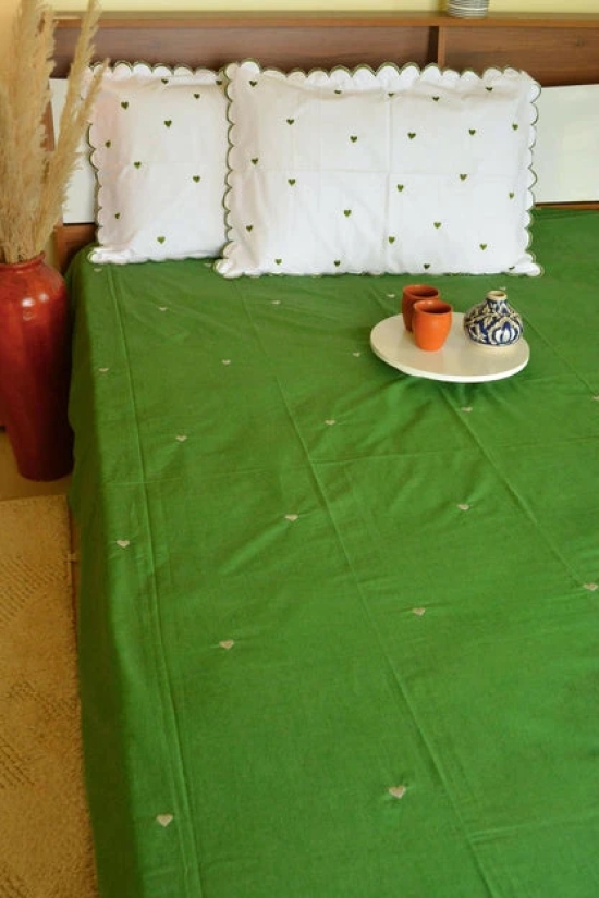 Little Hearts Green Cotton Bedsheet