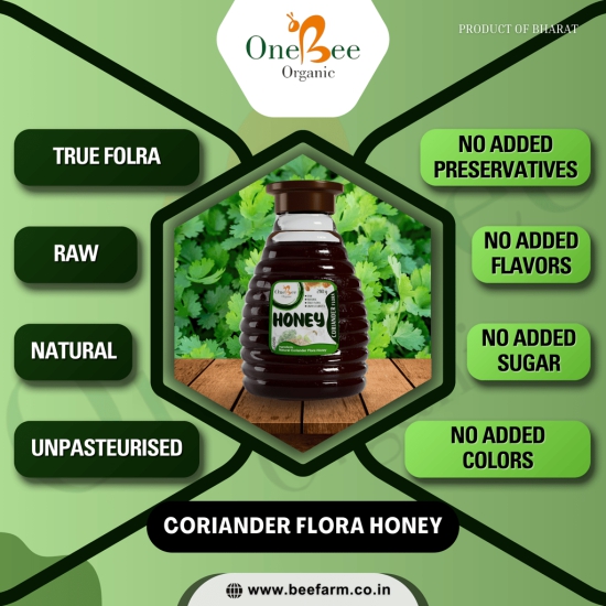 ONE BEE ORGANIC Honey | Coriander Honey/Kothmir Flora Honey | Natural Flora Honey - 280 GM.