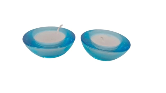 Set of 2 Blue Glass Bowl Candles