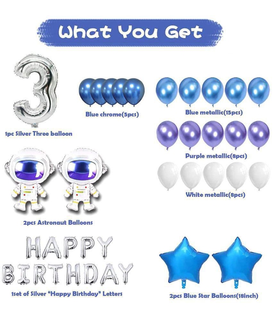 Party Propz Space Theme 3rd Birthday Decoration Combo with Foil Balloon, Latex Balloon & Chrome Balloon