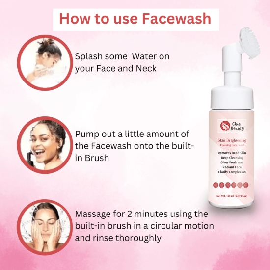 Chic Beauty 2 Foaming Face Wash Kit with Built-in Silicone Brush (Skin Brightening Foaming Face Wash 150ml + Ubtan Foaming Face Wash 150ml)