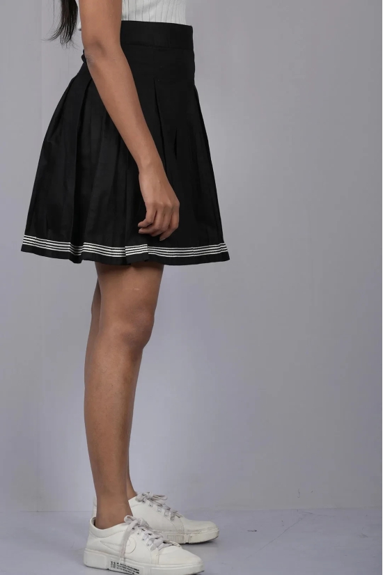 Solid Skirt For Women Black Pleated Knee Length Skirt (OTLKT1006)-Black / L