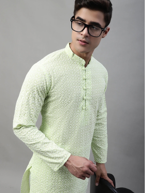 Jompers Mens Green Embroidered Kurta Only-XXL / Green