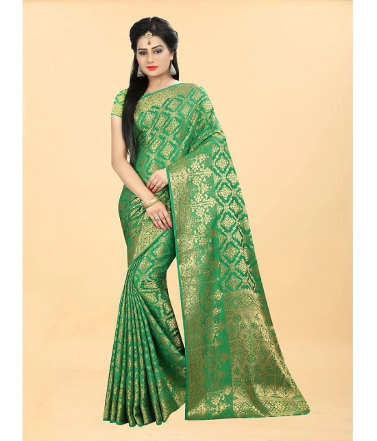 Gazal Fashions - Green Banarasi Silk Saree With Blouse Piece ( Pack of 1 ) - Green