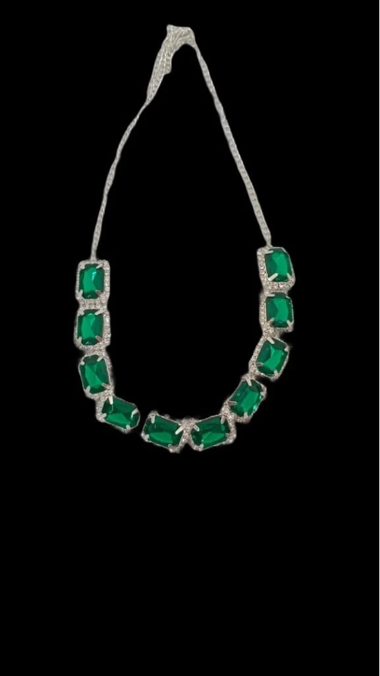 Stunning Emerald and Diamond Tennis Necklace