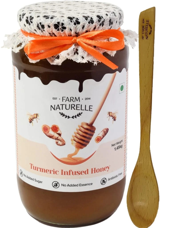 Farm Naturelle - Pure Turmeric Infused in Forest Honey |1.45kg and a Wooden Spoon | Raw Unprocessed Delicious and Ant-oxidant Honey | 100% Pure & Natural Ingredients Honey.