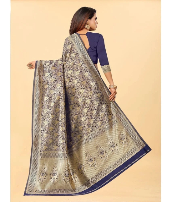 Gazal Fashions - Blue Banarasi Silk Saree With Blouse Piece ( Pack of 1 ) - Blue