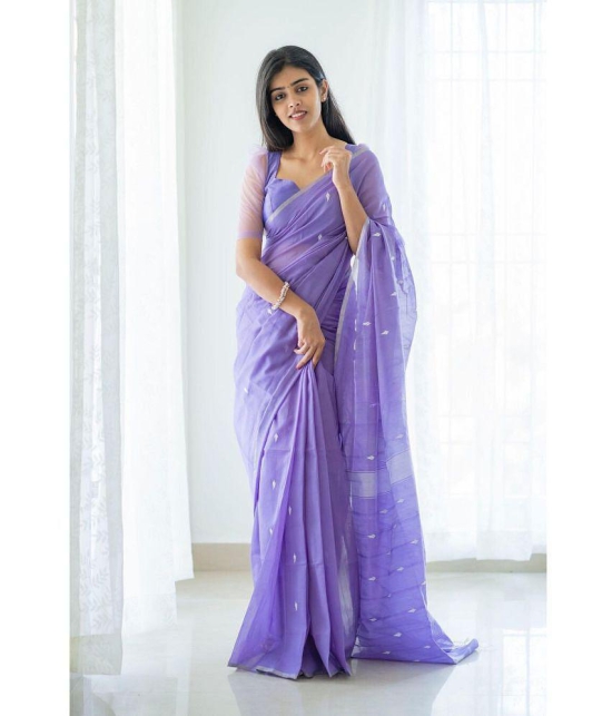 Rangita Women Ethnic Motifs Woven Silk Blend Saree with Blouse Piece - Purple - Purple