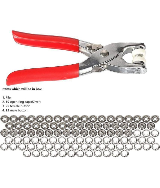 18-ENTERPRISE 100pc Silver Button emergency button tool Thickened Snap Fasteners Kit Metal Five Claw Set with Hand Pressure Pliers Tool DIY Sewing Buttons Set for Clothing Sewing, Crafting (