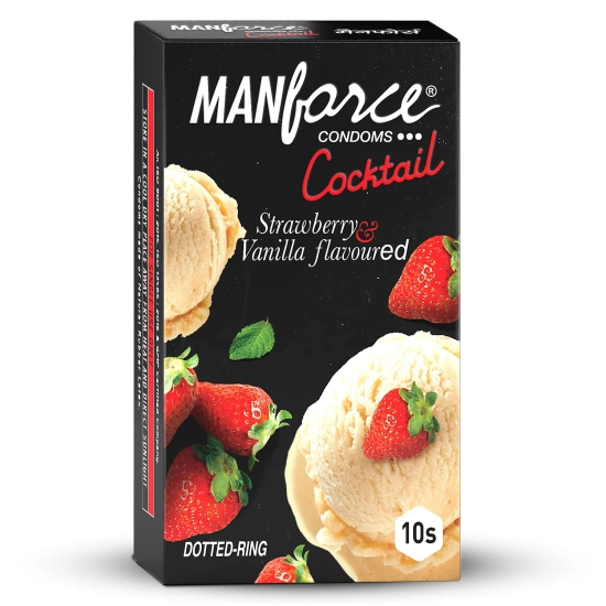 Manforce Cocktail Condoms (Dotted-Rings) Strawberry & Vanilla Flavoured 10 Pcs x Pack of 5