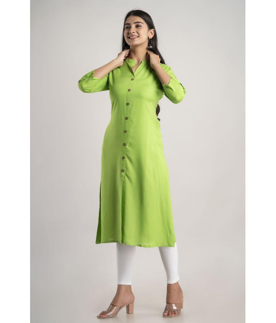 MAUKA - Green Rayon Women''s Front Slit Kurti ( Pack of 1 ) - None