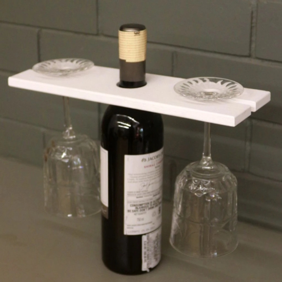 BARISH - Wine & Glass Holder | Handcrafted with Rubberwood | Holds Wine Bottle and Two Glasses I 3.5 x 12 x 0.5 Inches