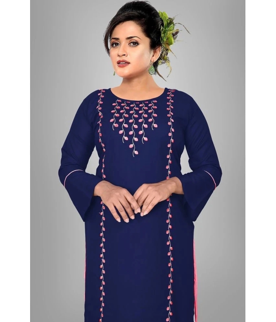 HAYA - Navy Rayon Womens Straight Kurti ( Pack of 1 ) - None