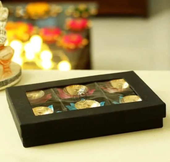 Brass Diyas for Pooja Room Lotus Shape Set of 6 with Gift Box Akhand Jyot Diya Deepak Set for Diwali Festival Gift Item