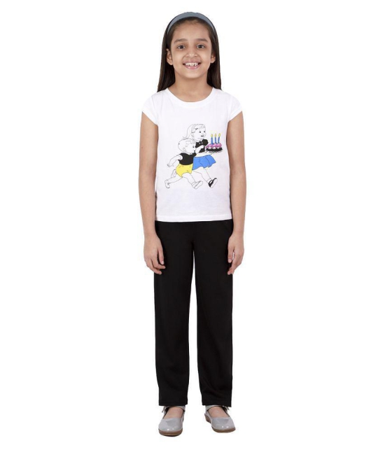 Kids Cave Dress for Girls Two Piece Printed Cap Sleeve Tshirt And Elasticated Waist Band Pant Fabric 100%  Super Cotton Hosiery Bio Wash (Color Tshirt-White, Pant Black, Size 3 to 12 Years) 