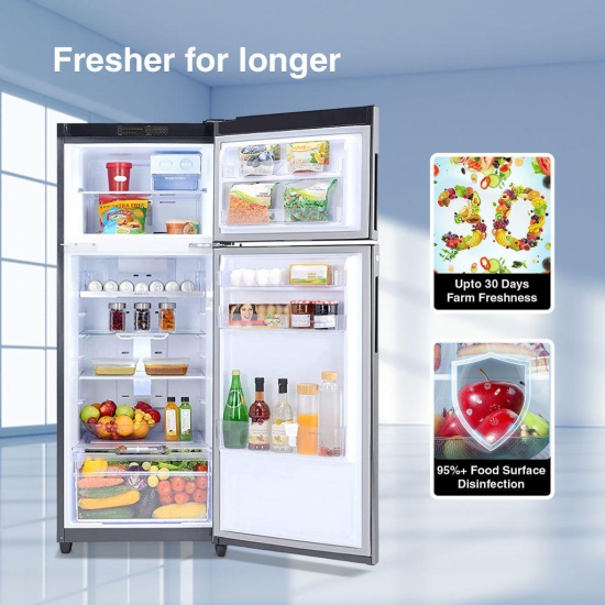 Godrej 244 L 3 Star 4-In-1 Convertible With Upto 30 Days Farm Freshness Frost Free Inverter Double Door Refrigerator (RF EON 265C RCIT FS ST, Fossil Steel)