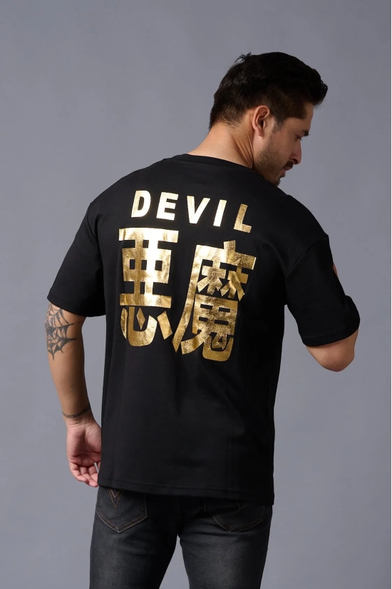 Chinese DEVIL (Gold Foil Print) Black Oversized T-Shirt for Men XXL