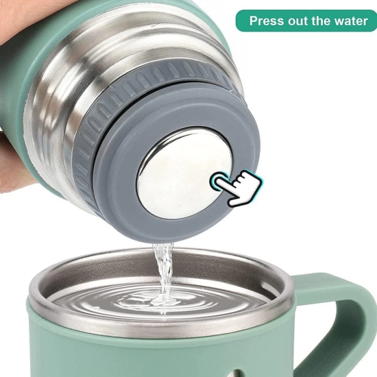 The product title could be something like Green Stainless Steel Vacuum Flask with 2 Cups.