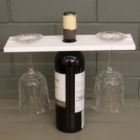 BARISH - Wine & Glass Holder | Handcrafted with Rubberwood | Holds Wine Bottle and Two Glasses I 3.5 x 12 x 0.5 Inches