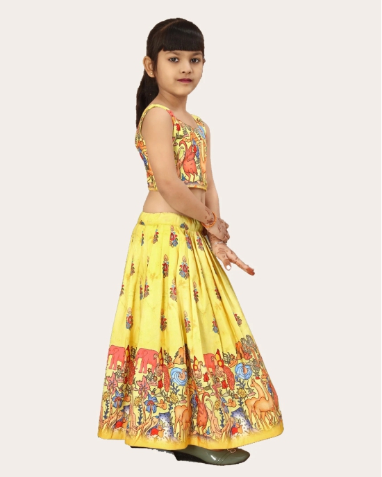 Girls Rayon Silk Fully Stitched Lehenga Choli | Bandhani Print MultiColor Lehenga Choli Set-Yellow / 3 Years-4 Years