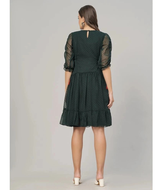 JC4U Crepe Embroidered Knee Length Womens Fit & Flare Dress - Green ( Pack of 1 ) - None