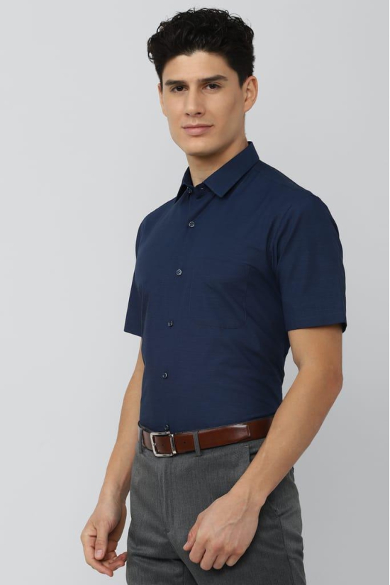 Men Navy Regular Fit Formal Half Sleeves Formal Shirt