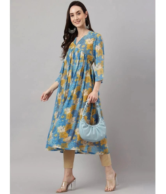 Janasya Chiffon Printed Flared Womens Kurti - Blue ( Pack of 1 ) - None